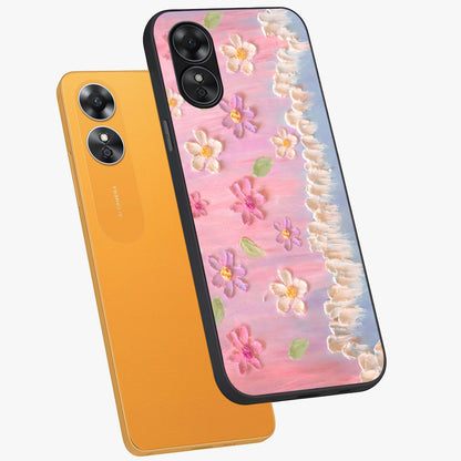 Dreamy Painted Garden Glass Case displayed in angled mockup highlighting colorful garden illustration with dreamy aesthetic style.