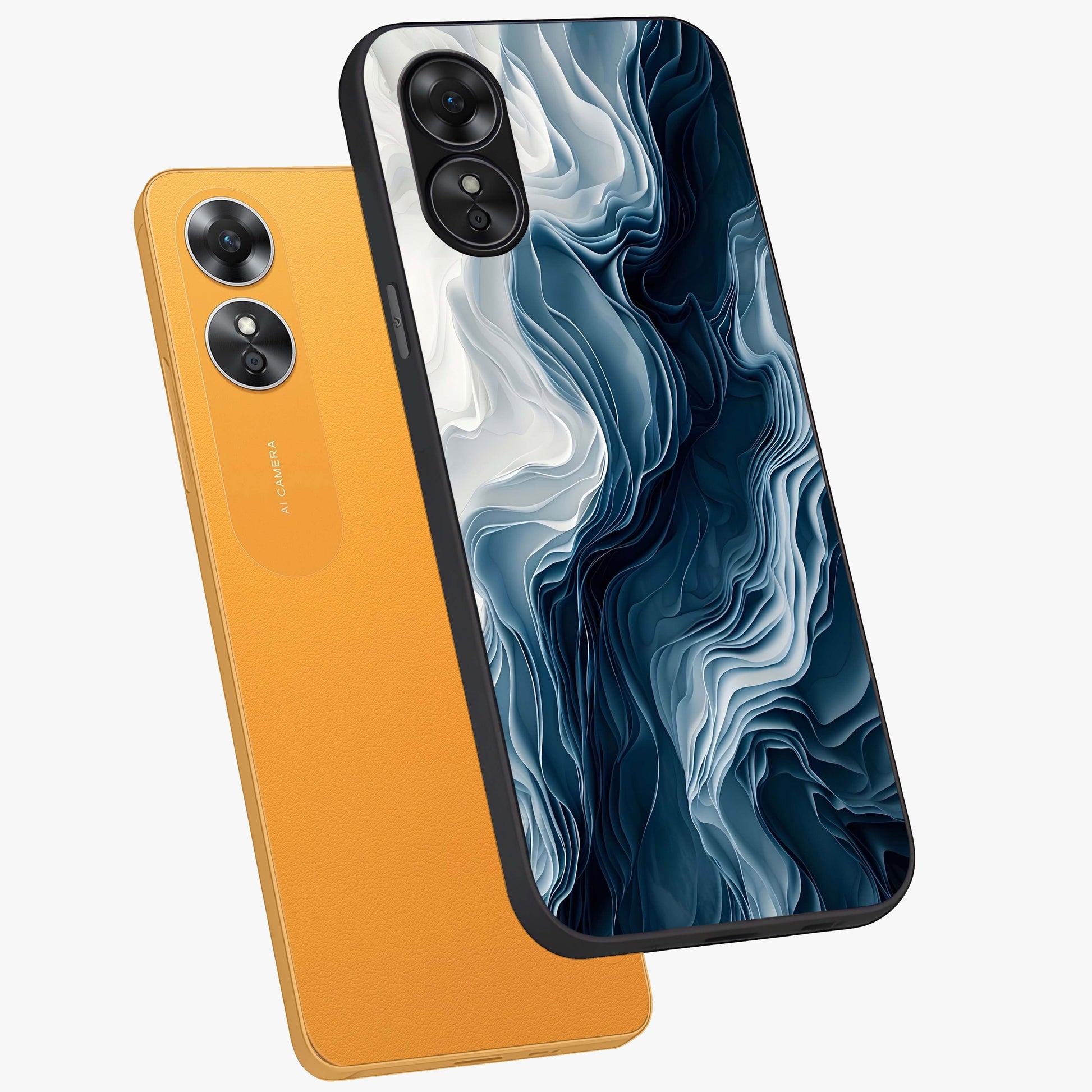 Ethereal Paper Marble Glass Case displayed in angled mockup highlighting elegant marble pattern with modern aesthetic style.