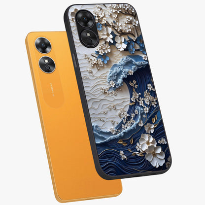 Floral Wave Origami Glass Case displayed in angled mockup highlighting geometric origami flower design with modern aesthetic style.
