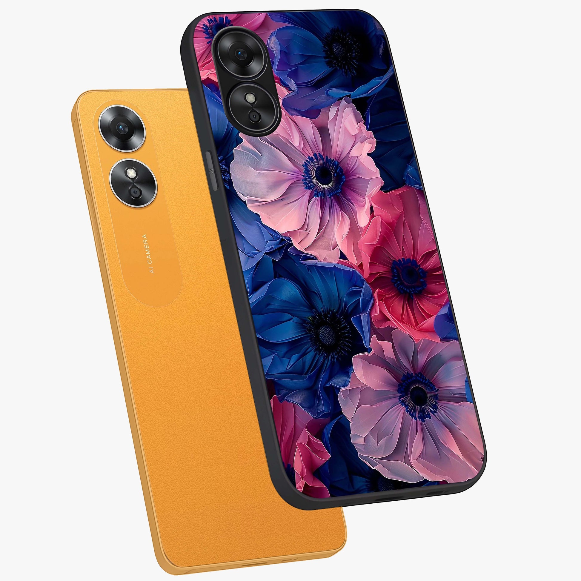 Flower Paper Art Pattern Glass Case displayed in angled mockup highlighting layered paper flower design with artistic aesthetic.