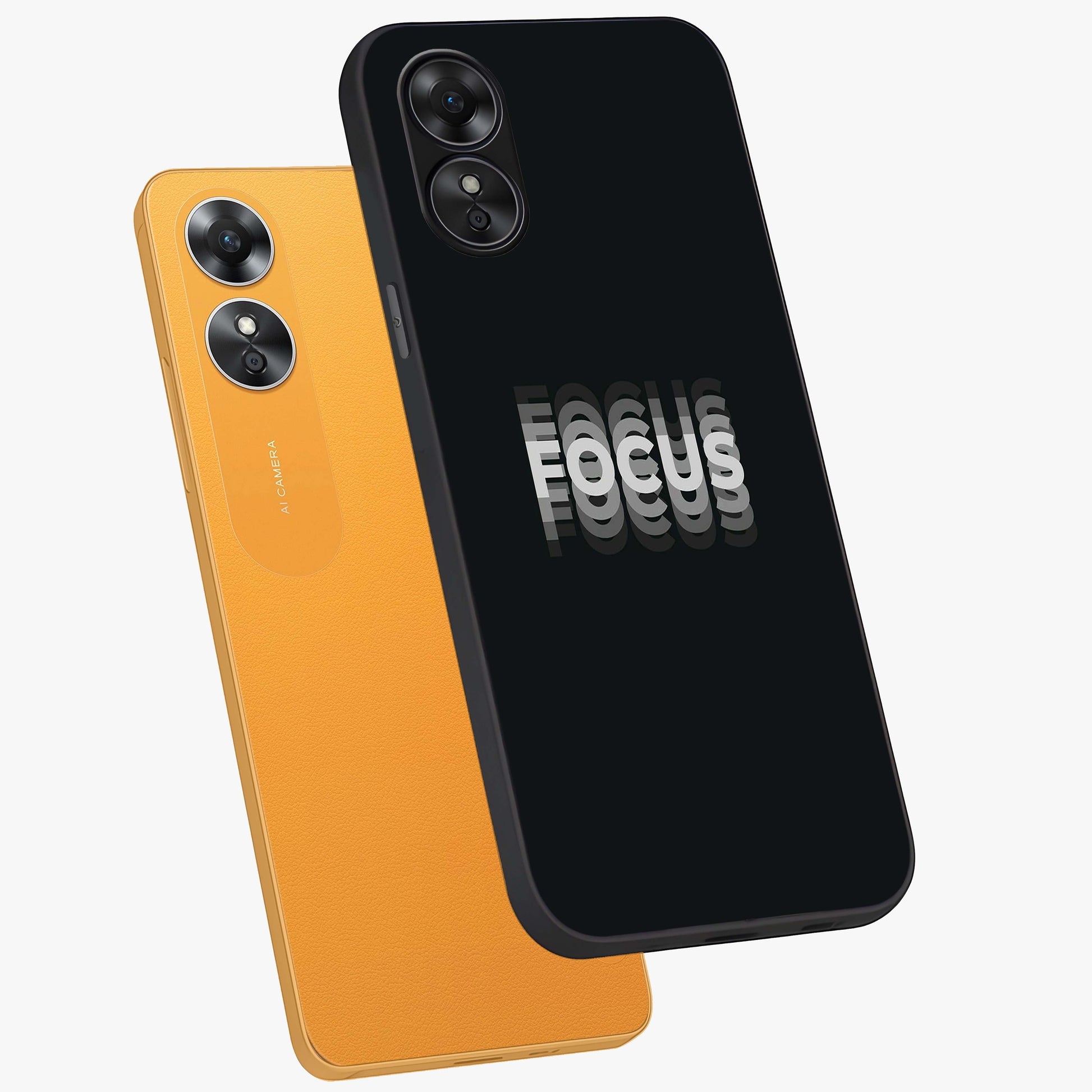 Focus Mode On Glass Case displayed in angled mockup highlighting clean minimal text artwork with modern aesthetic style.
