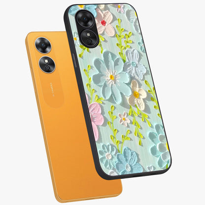 Frosted Petal Garden Glass Case displayed in angled mockup highlighting delicate flower petal design with calm garden aesthetic.
