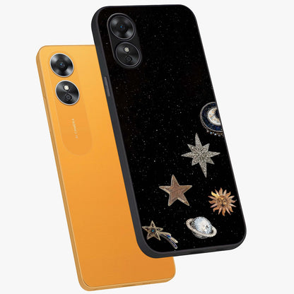 Galactic Charm Glow Glass Case displayed in angled mockup highlighting luminous galaxy inspired design with dreamy aesthetic.