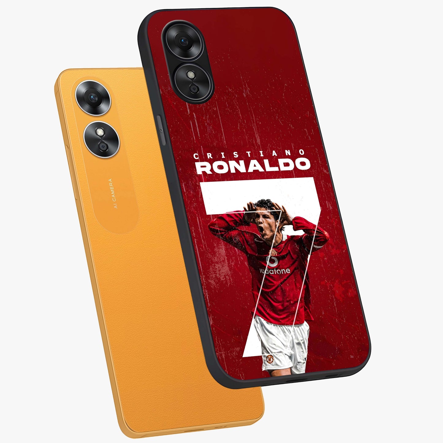 Goal Celebration Legacy Glass Case displayed in angled mockup highlighting energetic sports celebration design with bold athletic theme.