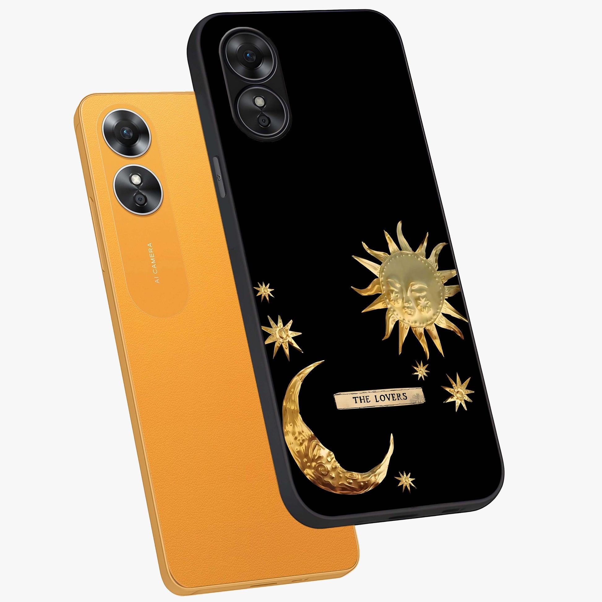 Gold Sun Blush Glass Case displayed in angled mockup highlighting radiant sun design with warm golden aesthetic.