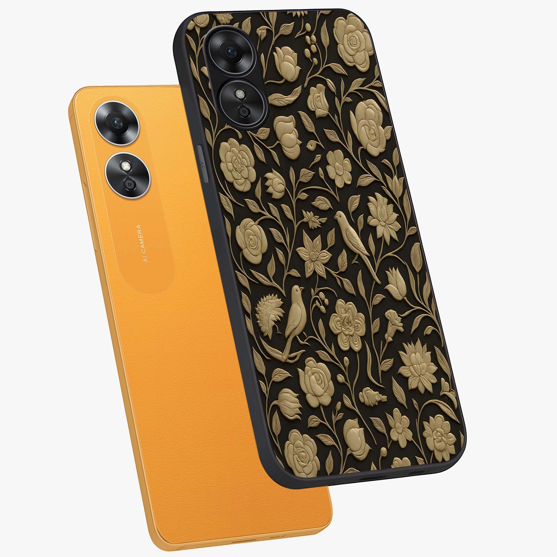 Golden Evil Eye Mandala Glass Case displayed in angled mockup highlighting protective evil eye symbol with golden mandala design.