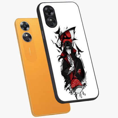 Itachi Limited Edition Naruto Anime Glass Case displayed in angled mockup highlighting dramatic anime illustration with bold action aesthetic.
