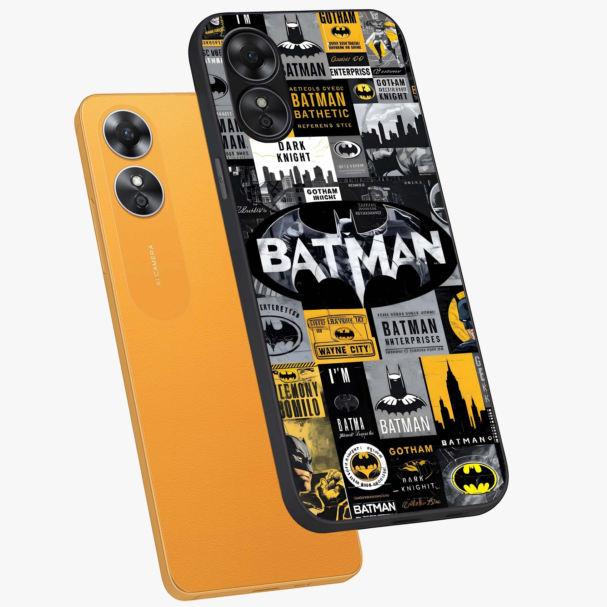 Knight Gotham Rise Glass Case displayed in angled mockup highlighting powerful knight silhouette design with dramatic aesthetic.