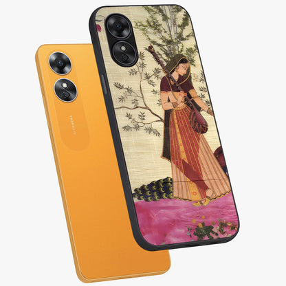 Lady With Veena Art Glass Case displayed in angled mockup highlighting graceful musical illustration with cultural artistic aesthetic.