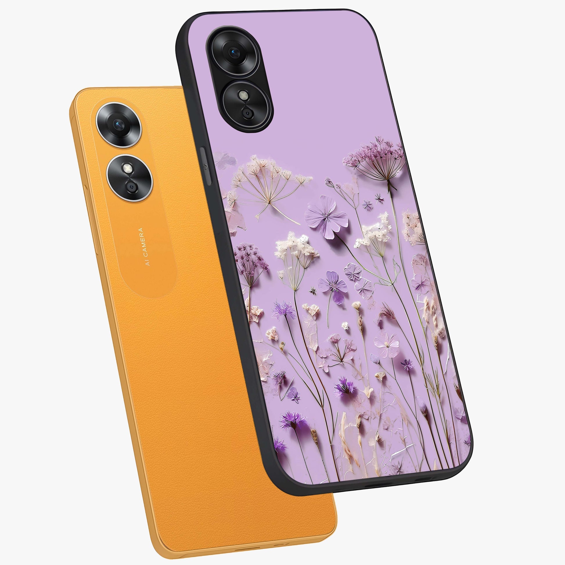 Lavender Blossom Dream Glass Case displayed in angled mockup highlighting dreamy lavender flower design with calming aesthetic style.