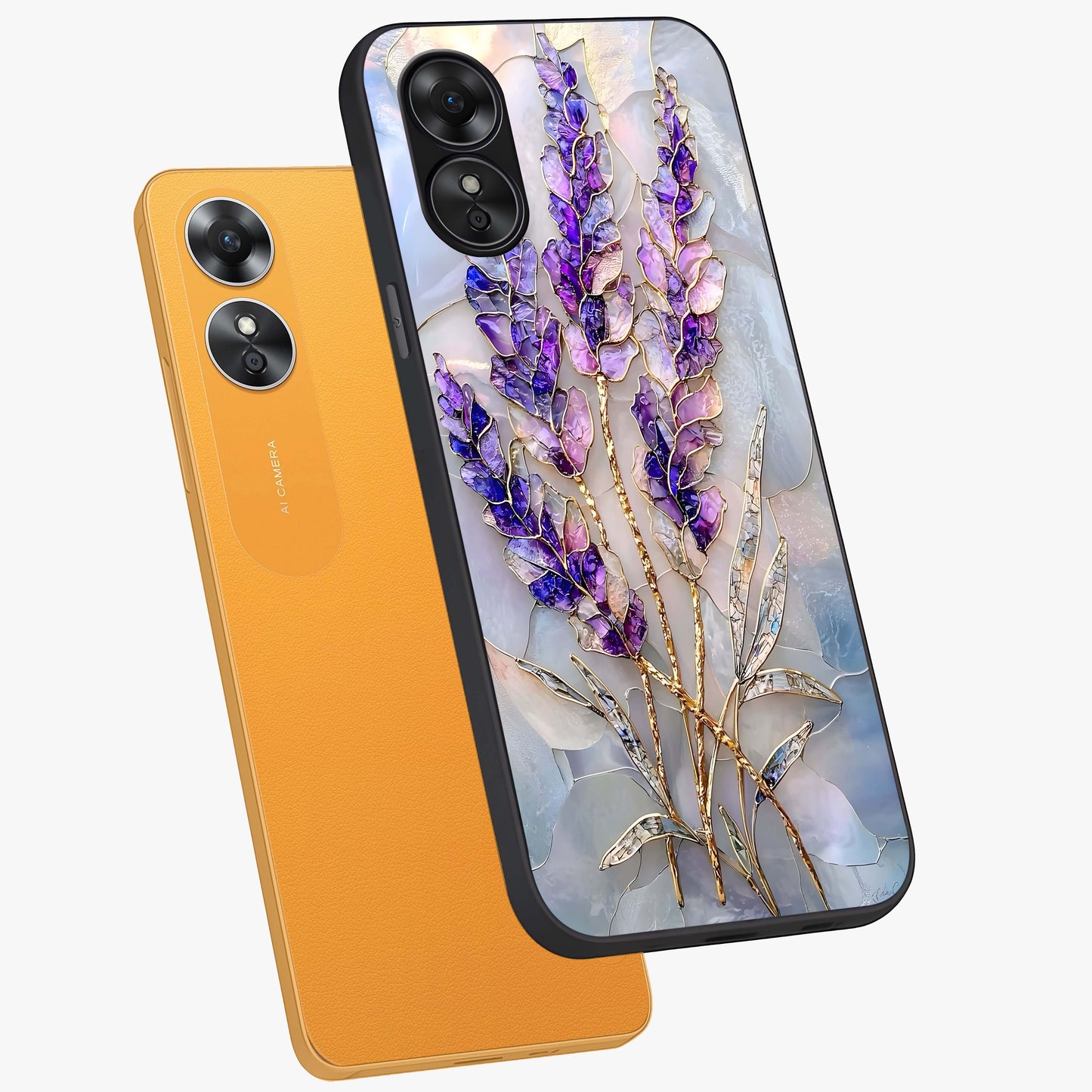 Lavender Dream Glow Glass Case displayed in angled mockup highlighting dreamy purple glow design with soft artistic style.