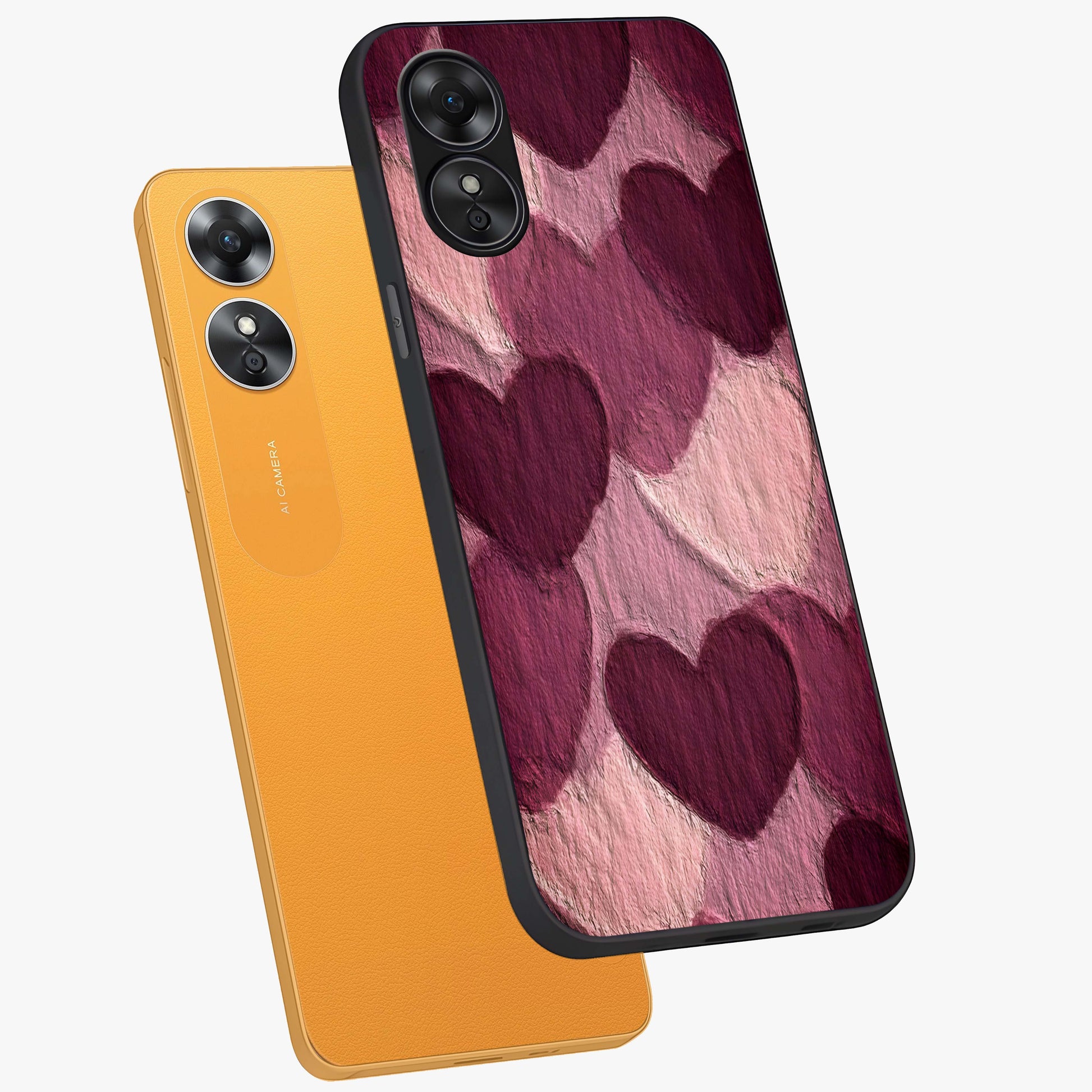 Layered Paper Hearts Glass Case displayed in angled mockup highlighting creative paper craft heart design with romantic aesthetic.