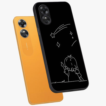 Line Art Girl With Shooting Stars Glass Case displayed in angled mockup highlighting elegant line art design with dreamy star aesthetic.