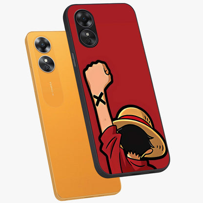 Luffy X Spirit Glass Case displayed in angled mockup highlighting powerful anime design with energetic action aesthetic.