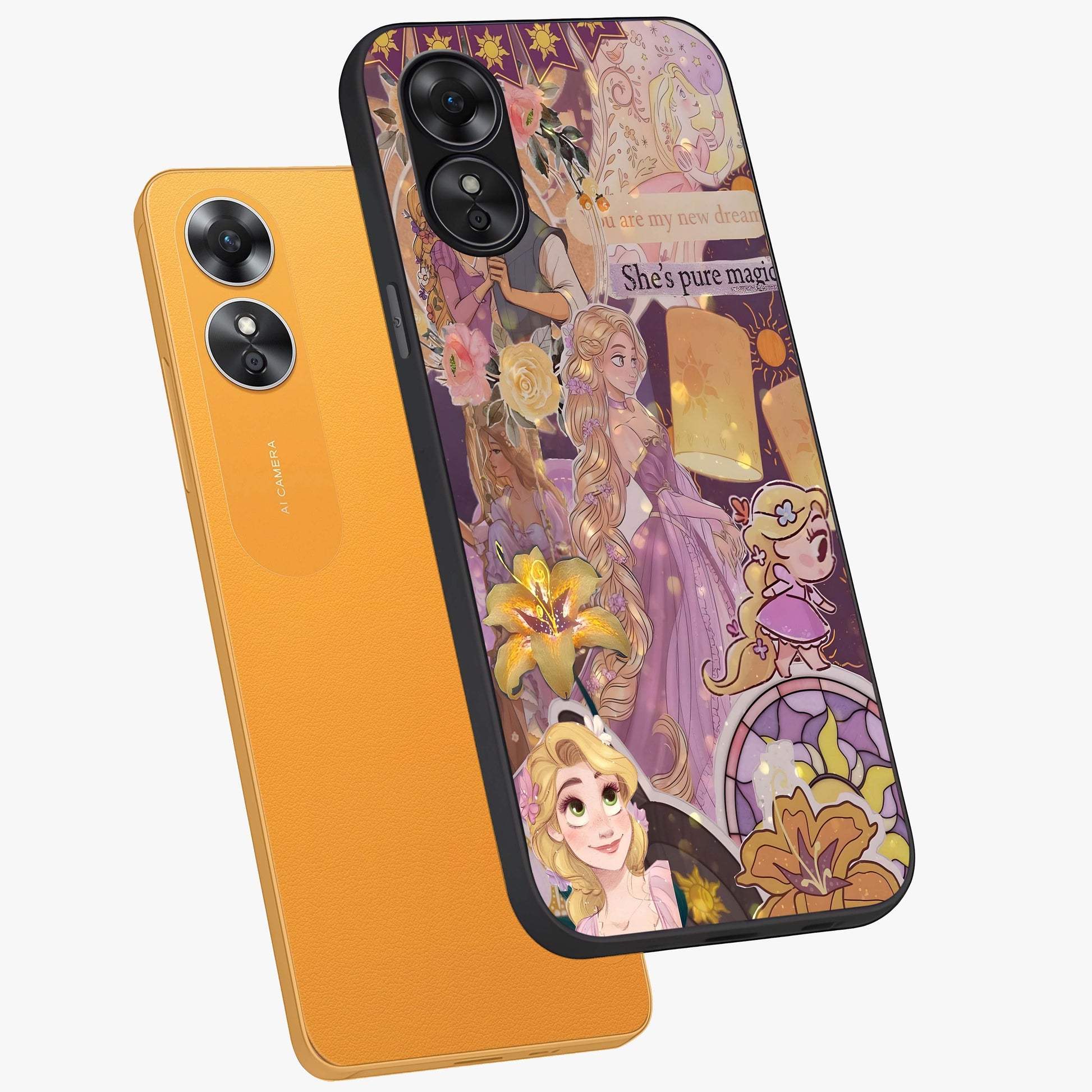 Magical Tangled Dream Glass Case displayed in angled mockup highlighting whimsical fantasy design with magical aesthetic.