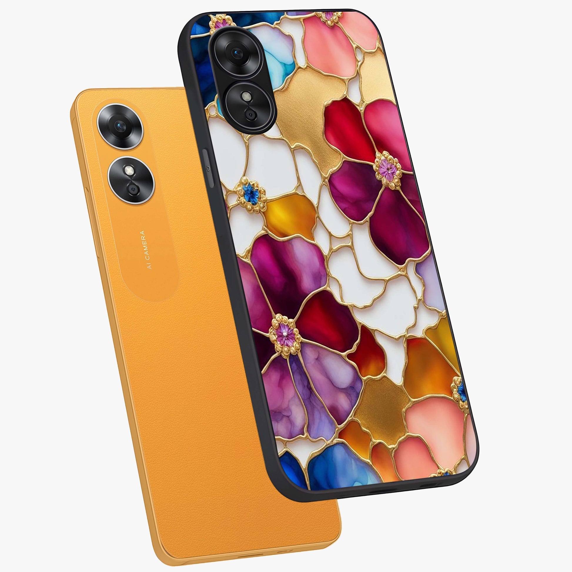 Marble Flower Pattern Glass Case displayed in angled mockup highlighting elegant marble floral design with modern aesthetic.