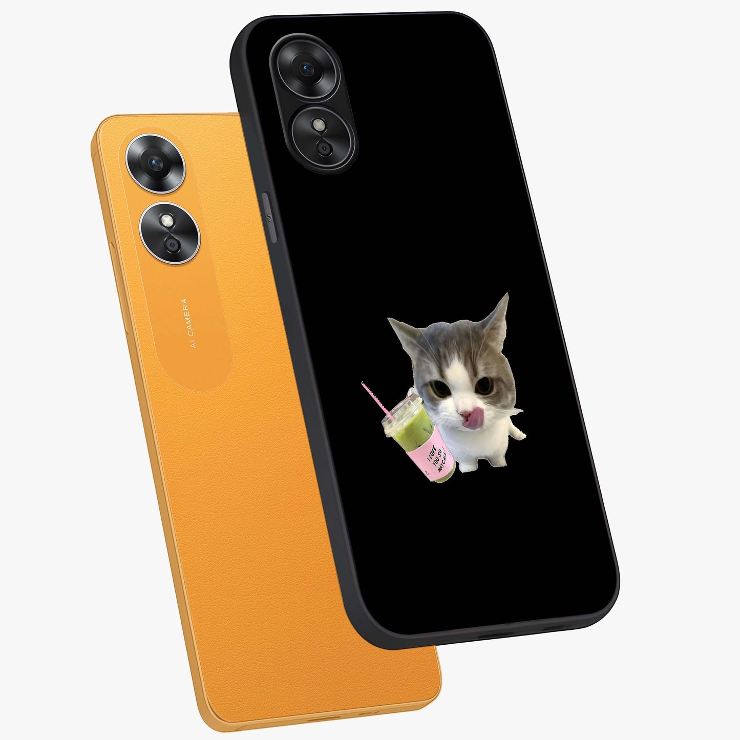 Matcha Cat Style Glass Case displayed in angled mockup highlighting playful feline design with pastel matcha aesthetic.