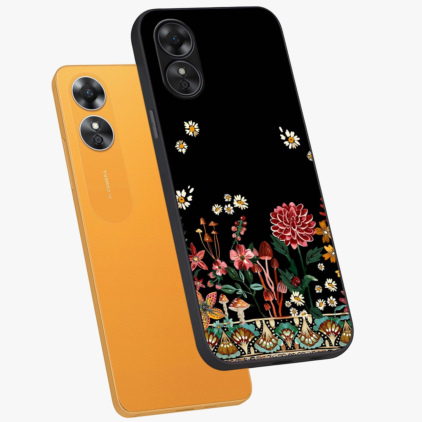 Midnight Bloom Pattern Glass Case displayed in angled mockup highlighting elegant flower design with midnight aesthetic style.