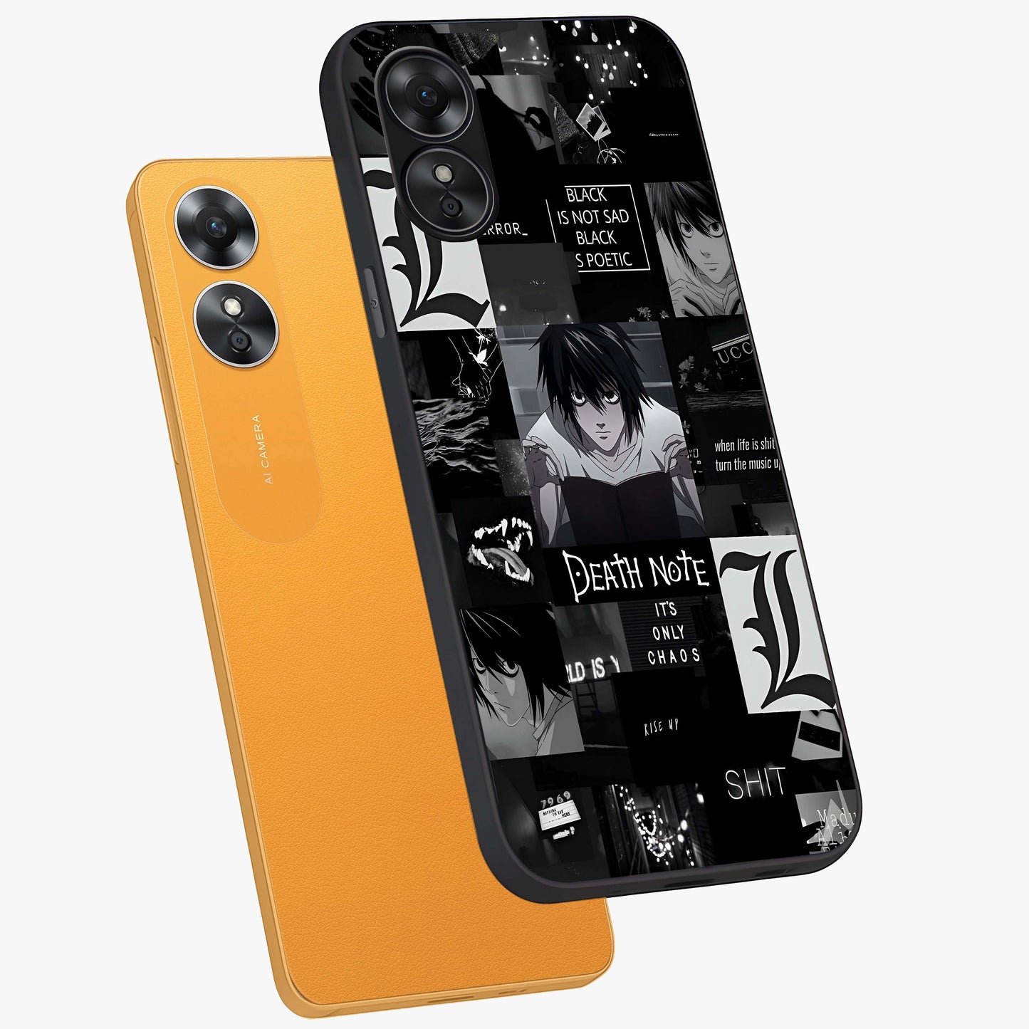 Midnight Chaos Mind Glass Case displayed in angled mockup highlighting chaotic artistic design with dramatic midnight aesthetic.