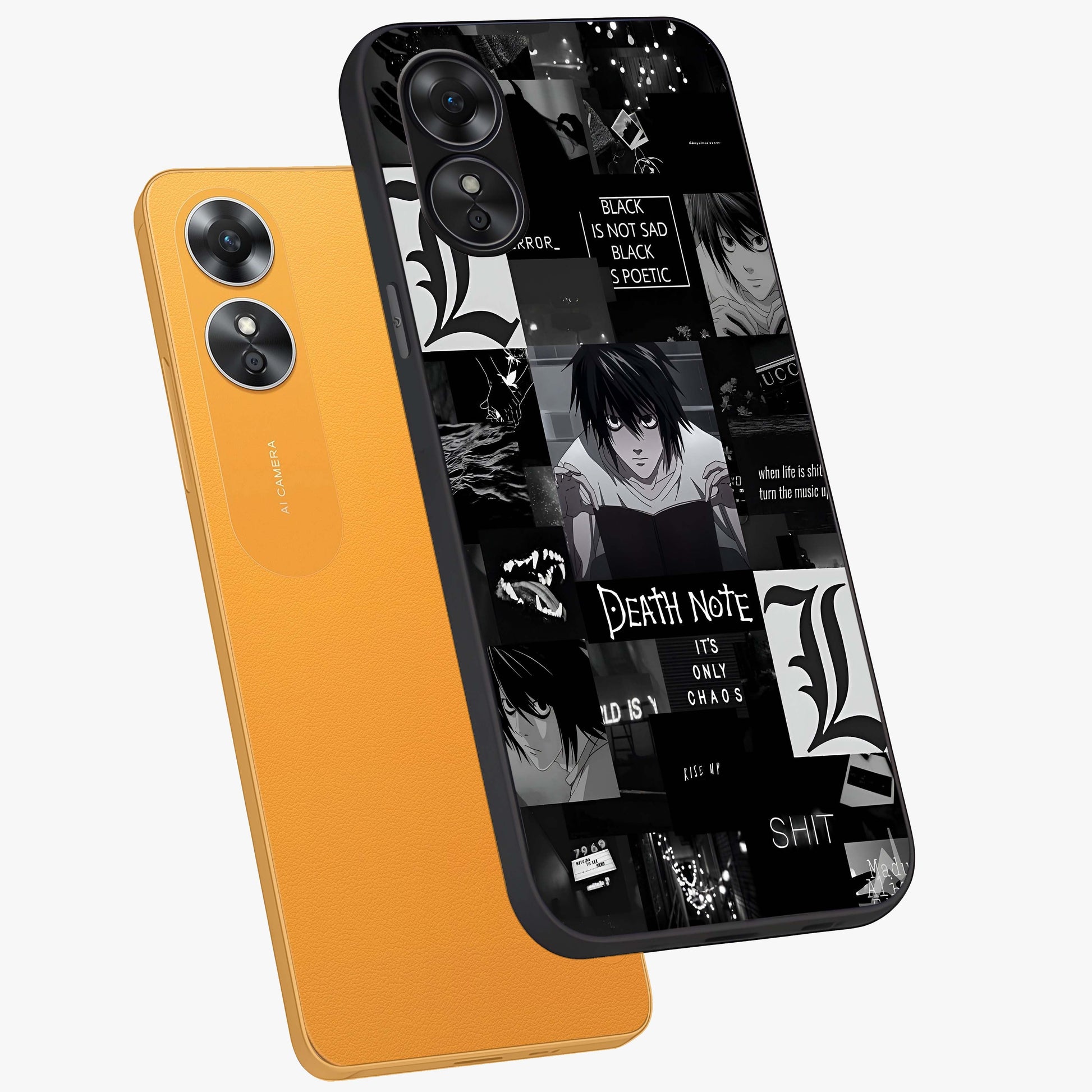 Midnight Chaos Mind Glass Case displayed in angled mockup highlighting chaotic artistic design with dramatic midnight aesthetic.
