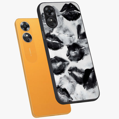 Midnight Kiss Marks Glass Case displayed in angled mockup highlighting playful romantic design with bold midnight aesthetic.