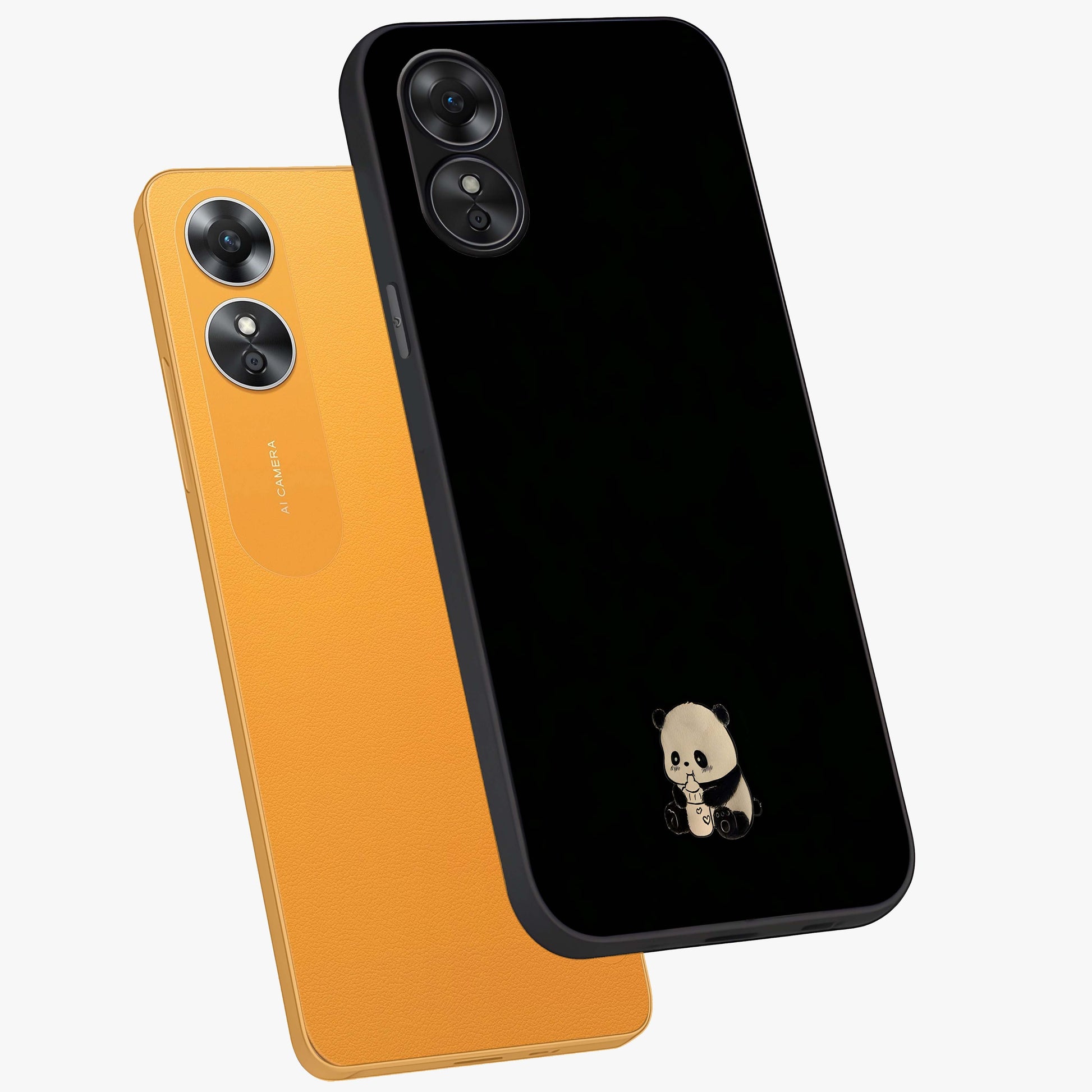 Midnight Panda Love Glass Case displayed in angled mockup highlighting adorable panda illustration with midnight aesthetic.