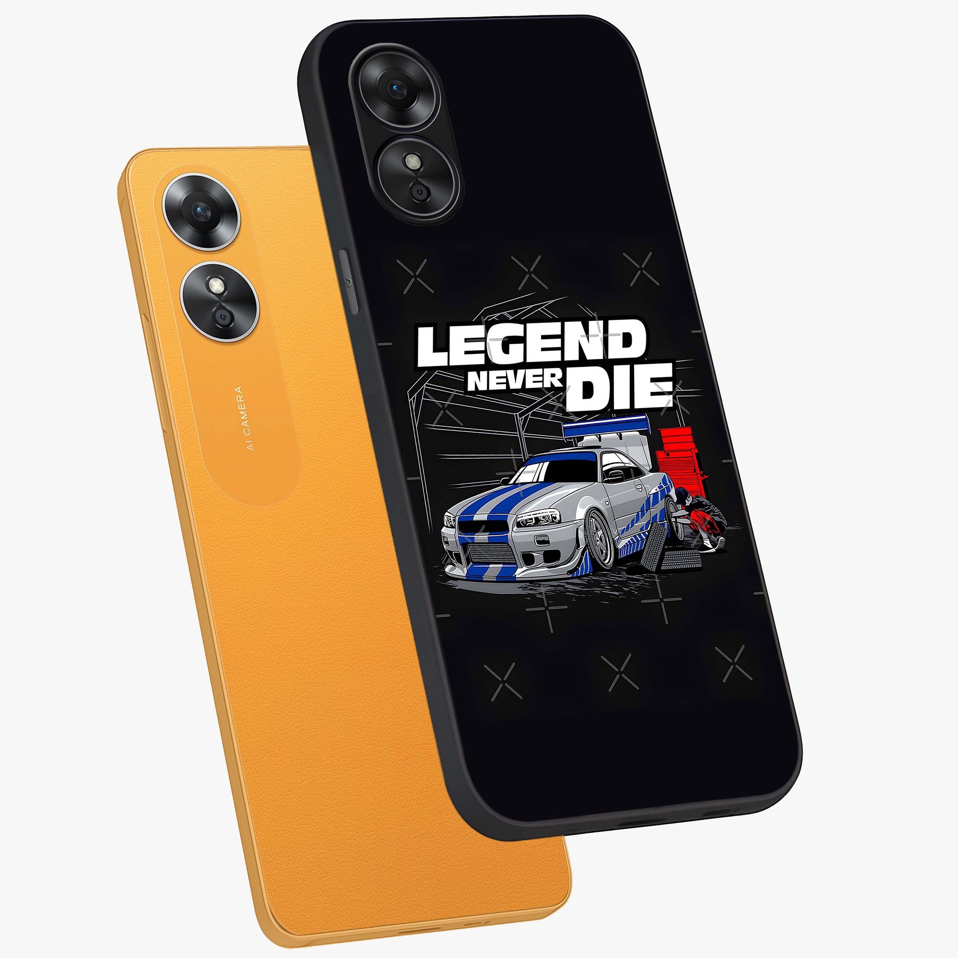 Midnight Racing Legacy Glass Case displayed in angled mockup highlighting dynamic automotive design with bold midnight aesthetic.