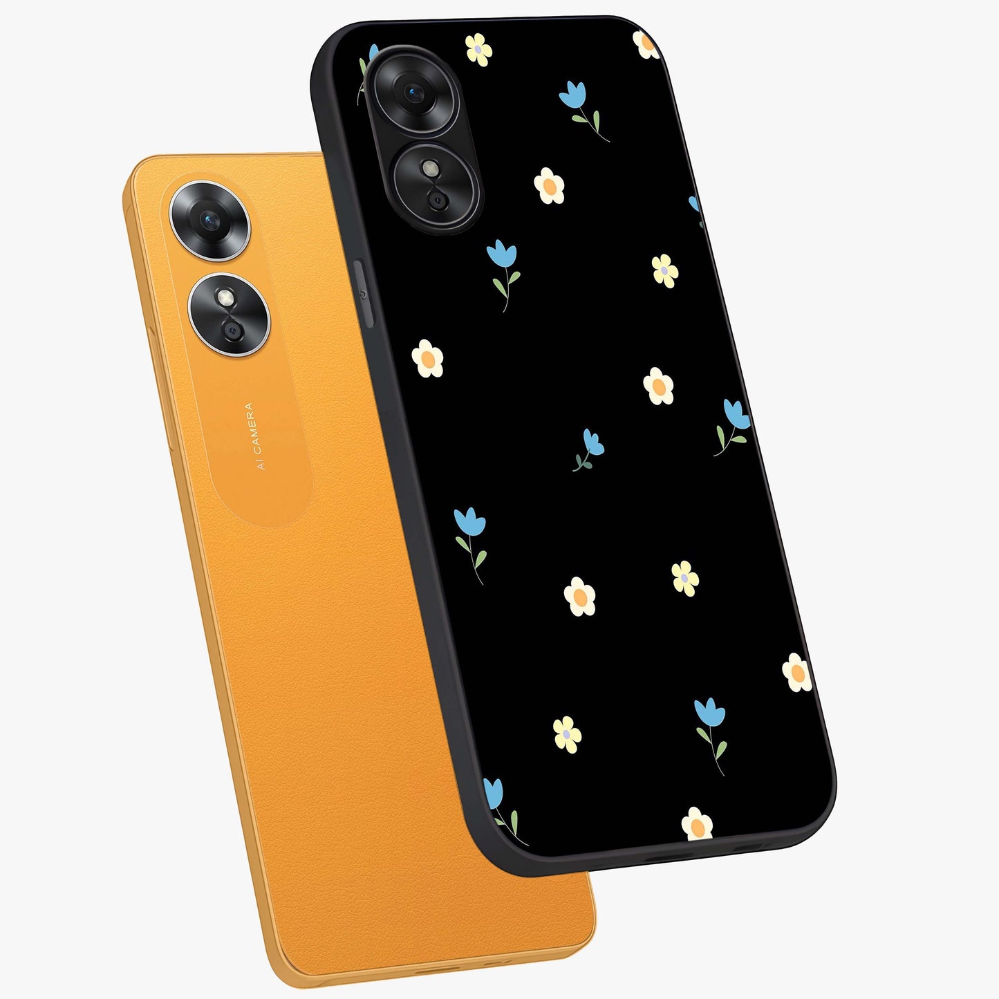 Minimal Petal Whispers Glass Case displayed in angled mockup highlighting delicate petal design with clean minimal aesthetic.