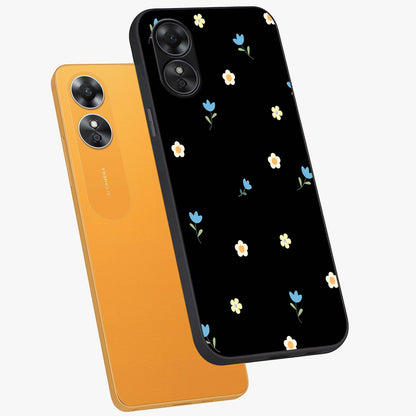 Minimal Petal Whispers Glass Case displayed in angled mockup highlighting delicate petal design with clean minimal aesthetic.
