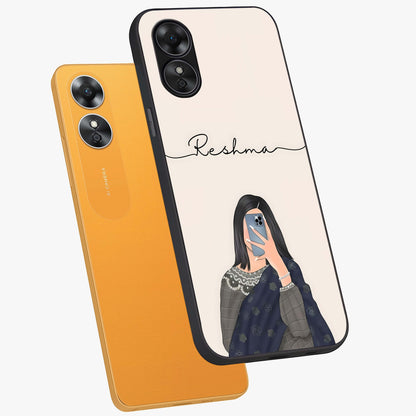 Mirror Mood Muse With Custom Name Glass Case displayed in angled mockup highlighting aesthetic mirror inspired design with custom name feature.