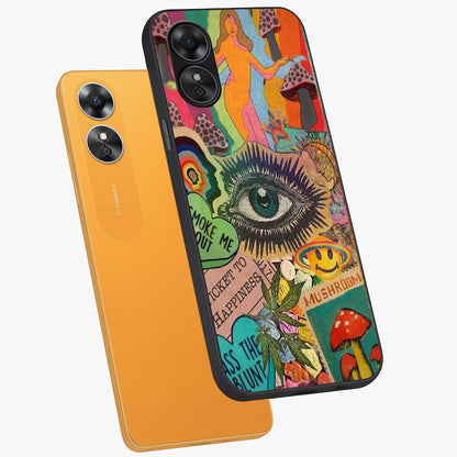 Mystic Eye Wonderland Glass Case displayed in angled mockup highlighting magical eye illustration with dreamy aesthetic.