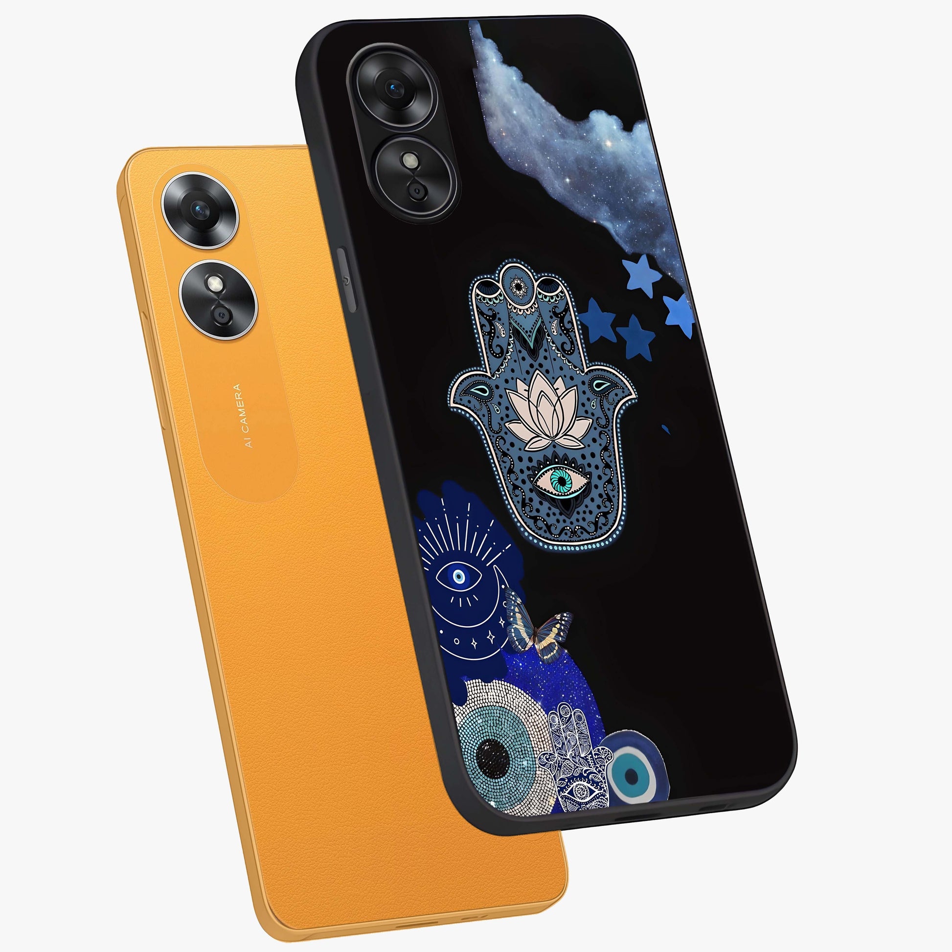 Mystic Hand Aura Glass Case displayed in angled mockup highlighting magical aura design with spiritual aesthetic style.