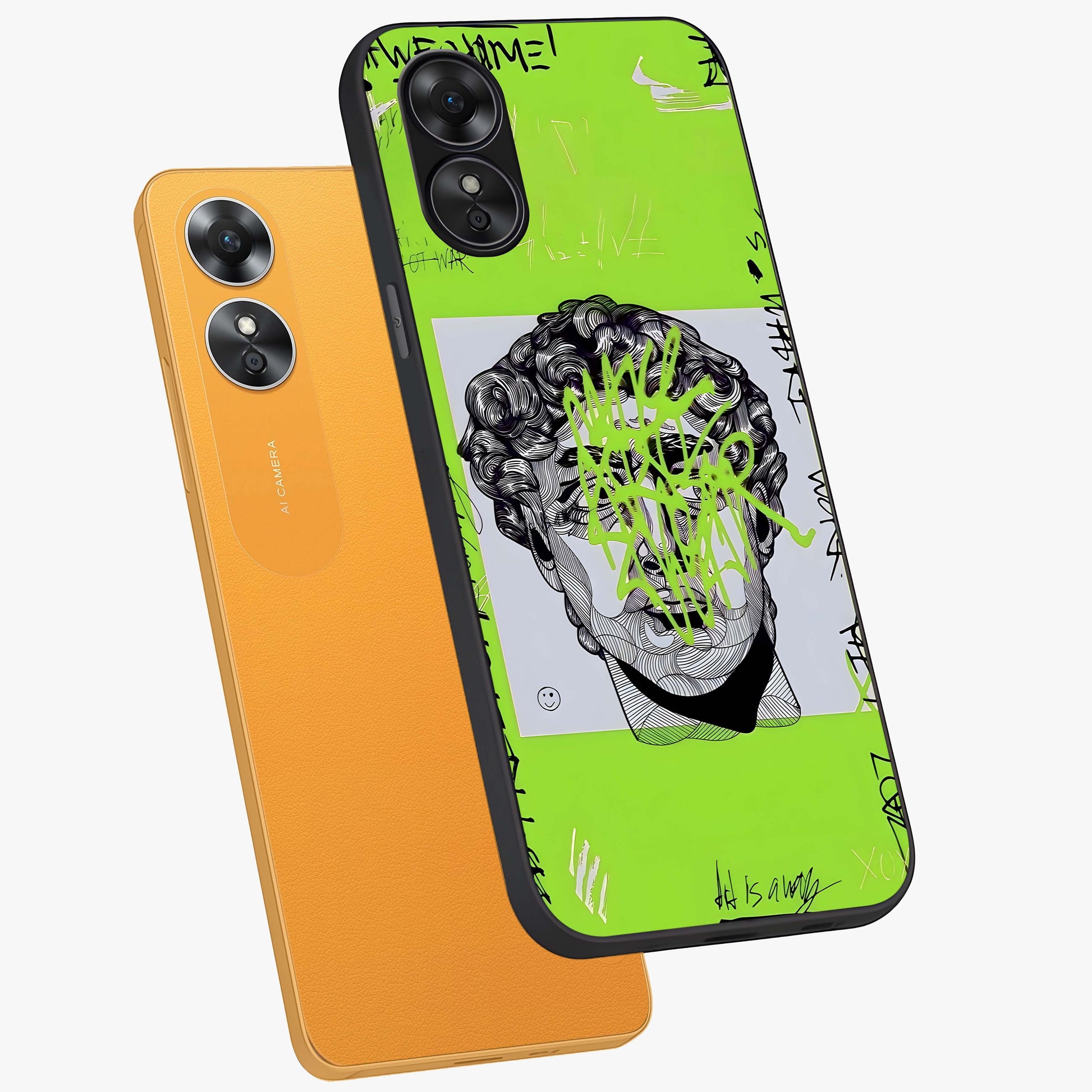 Neo Graffiti Rebellion Glass Case displayed in angled mockup highlighting urban street art design with rebellious aesthetic.