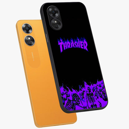 Neon Flame Riot Glass Case displayed in angled mockup highlighting glowing flame design with vibrant neon aesthetic.