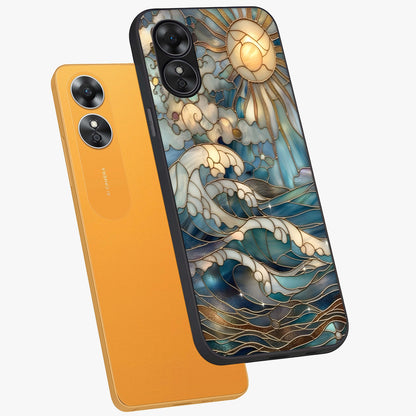 Oceanic Stained Printed Glass Case displayed in angled mockup highlighting colorful aquatic design with artistic aesthetic style.
