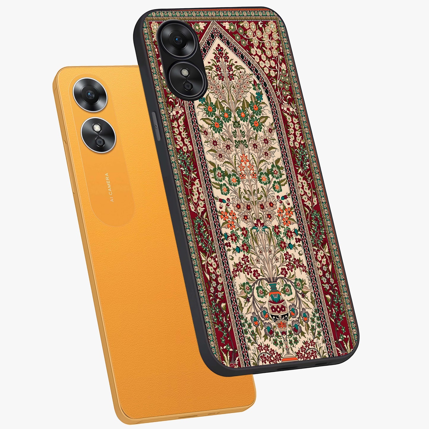 Persian Inspired Glass Case displayed in angled mockup highlighting intricate traditional design with elegant cultural aesthetic.