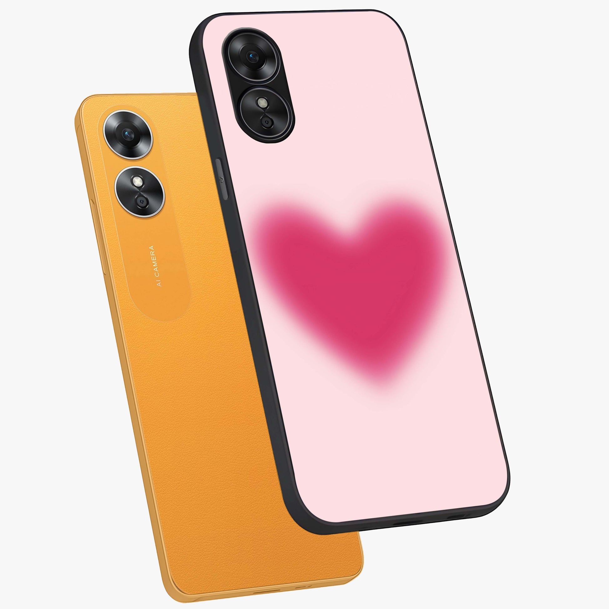 Pink Aura Heart Glass Case displayed in angled mockup highlighting vibrant pink heart design with dreamy aura aesthetic.