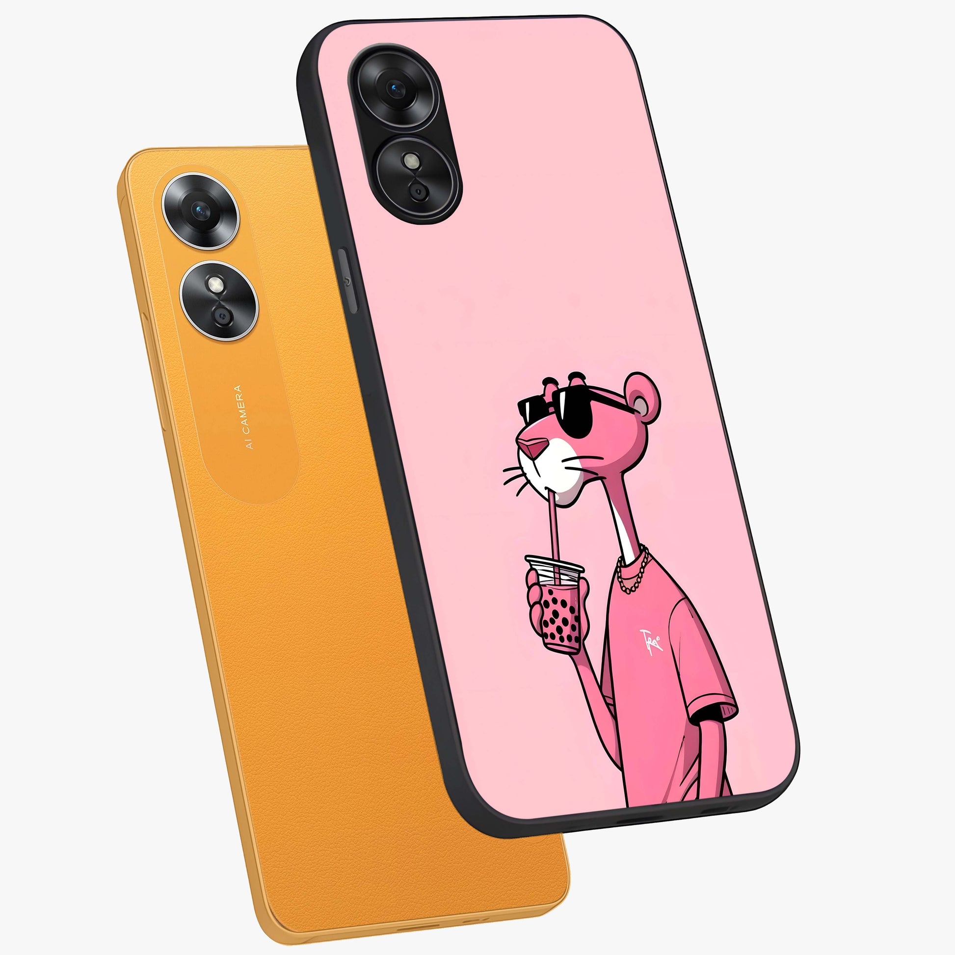 Pink Panther Glass Case displayed in angled mockup highlighting playful cartoon character design with vibrant pink aesthetic.