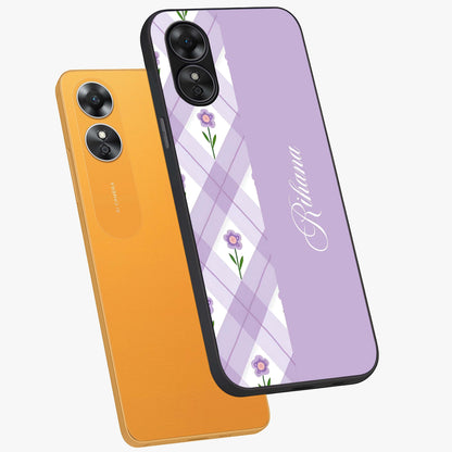 Purple Diamond Floral Glass Case displayed in angled mockup highlighting elegant purple flower design with decorative pattern.