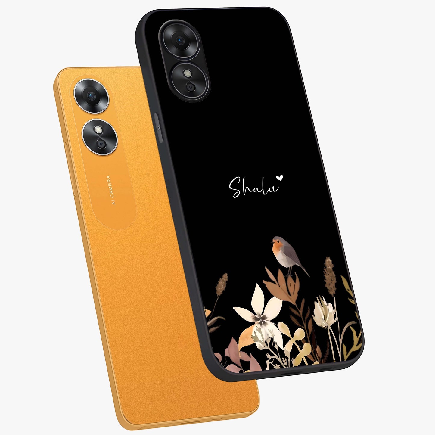Quiet Garden Tune Custom Name Glass Case displayed in angled mockup highlighting delicate floral garden design with custom name feature.
