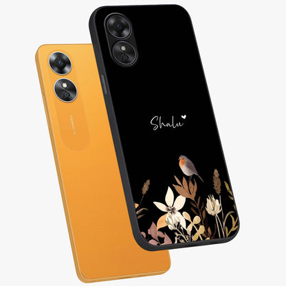 Quiet Garden Tune Custom Name Glass Case displayed in angled mockup highlighting delicate floral garden design with custom name feature.