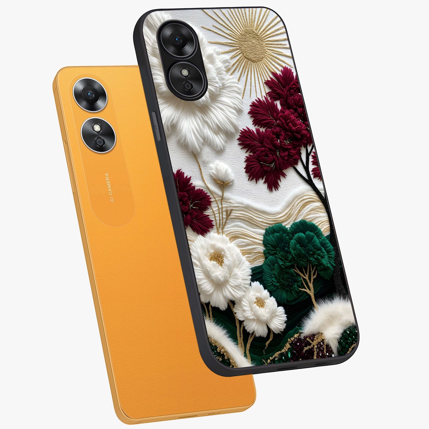 Radiant Bloom Elegance Glass Case displayed in angled mockup highlighting graceful floral design with radiant aesthetic style.