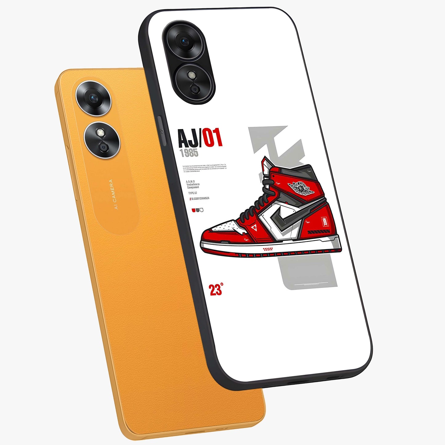 Retro Sneaker Blueprint Glass Case displayed in angled mockup highlighting detailed shoe design with sporty retro aesthetic.