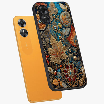 Royal Jewel Garden Glass Case displayed in angled mockup highlighting vibrant jewel inspired floral design with elegant aesthetic.