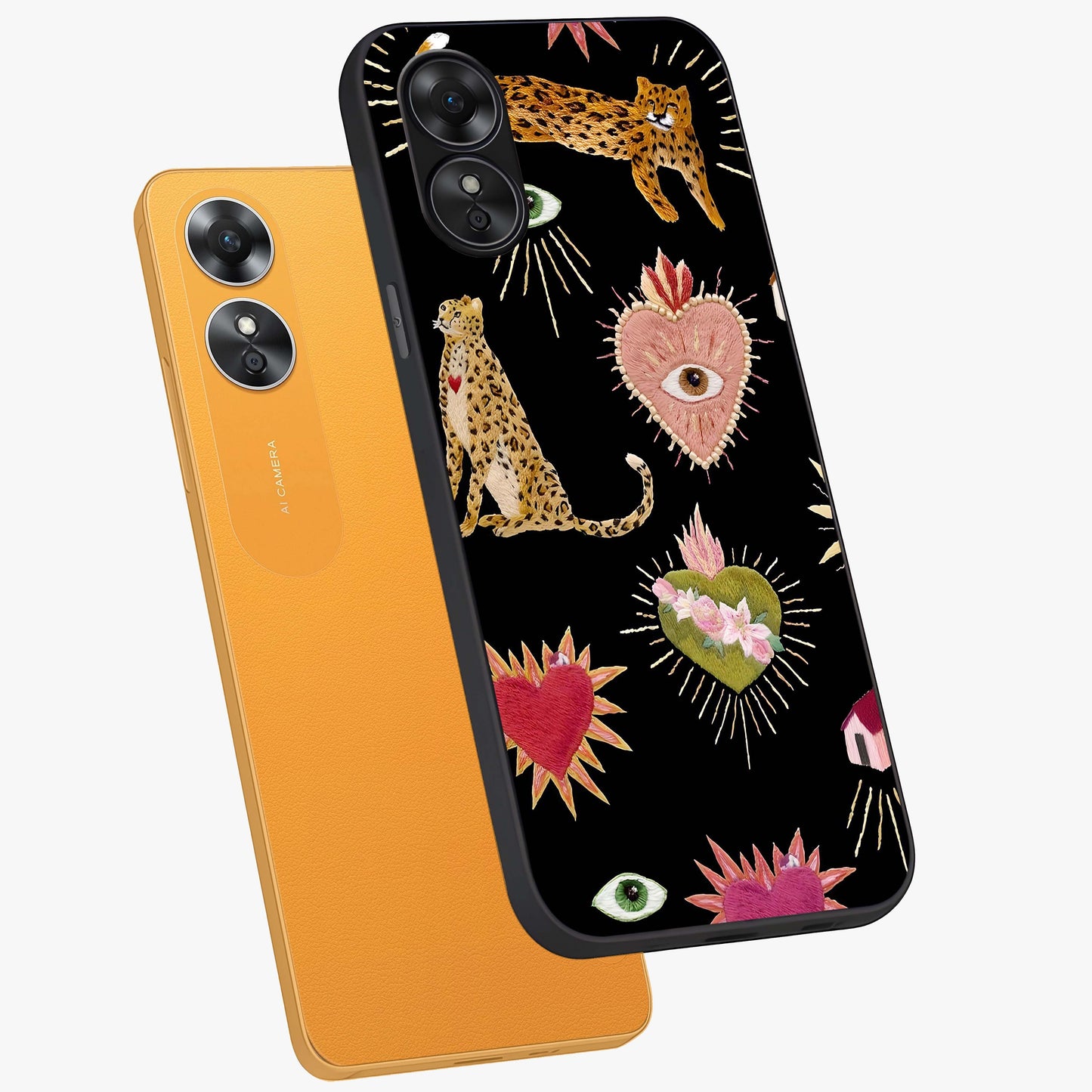 Sacred Jungle Heart Glass Case displayed in angled mockup highlighting lush tropical design with natural aesthetic style.