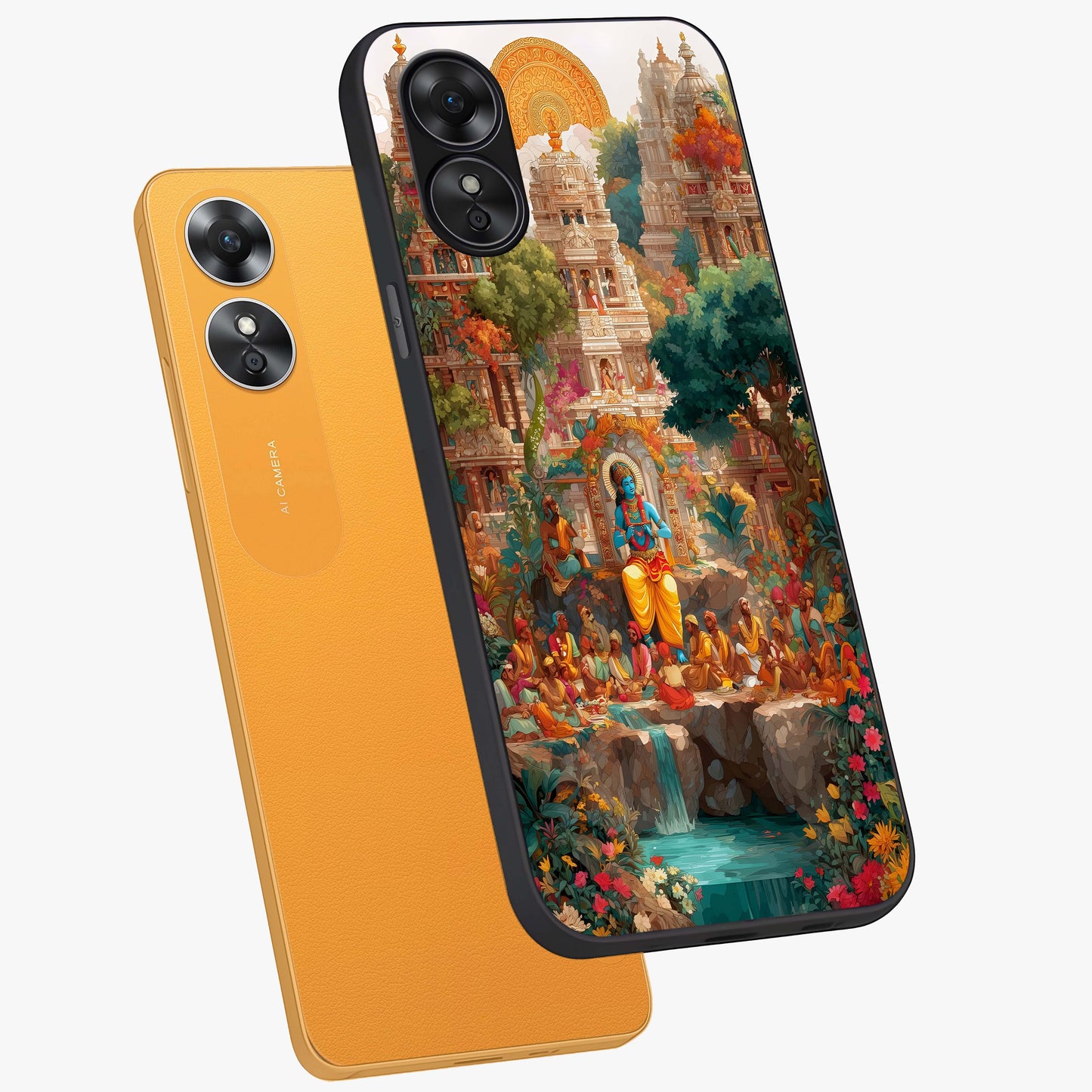 Sacred Sunlight Gods Glass Case displayed in angled mockup highlighting radiant spiritual design with celestial aesthetic.