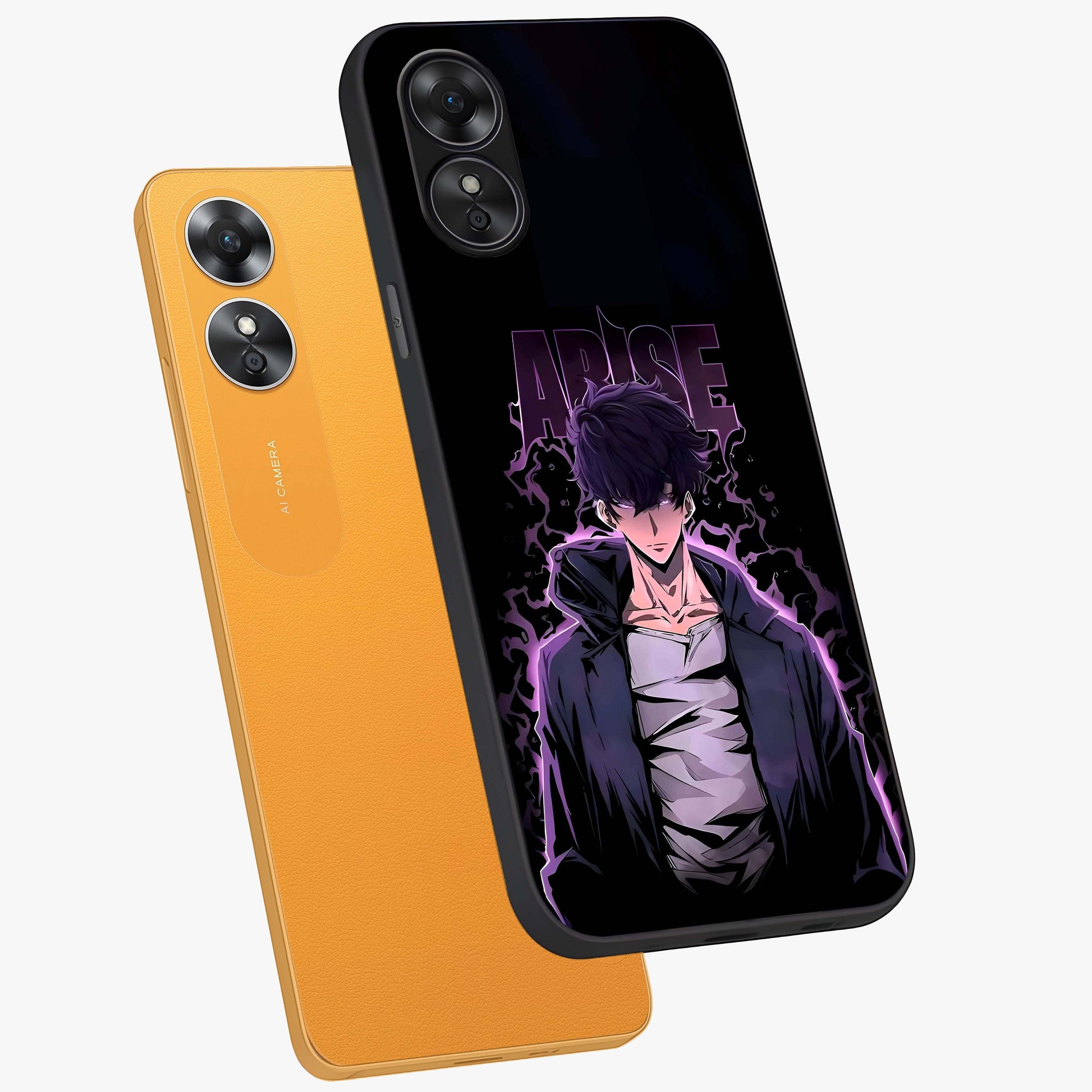 Shadow Monarch Awakening Glass Case displayed in angled mockup highlighting dramatic shadow warrior design with fantasy aesthetic.