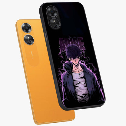Shadow Monarch Awakening Glass Case displayed in angled mockup highlighting dramatic shadow warrior design with fantasy aesthetic.