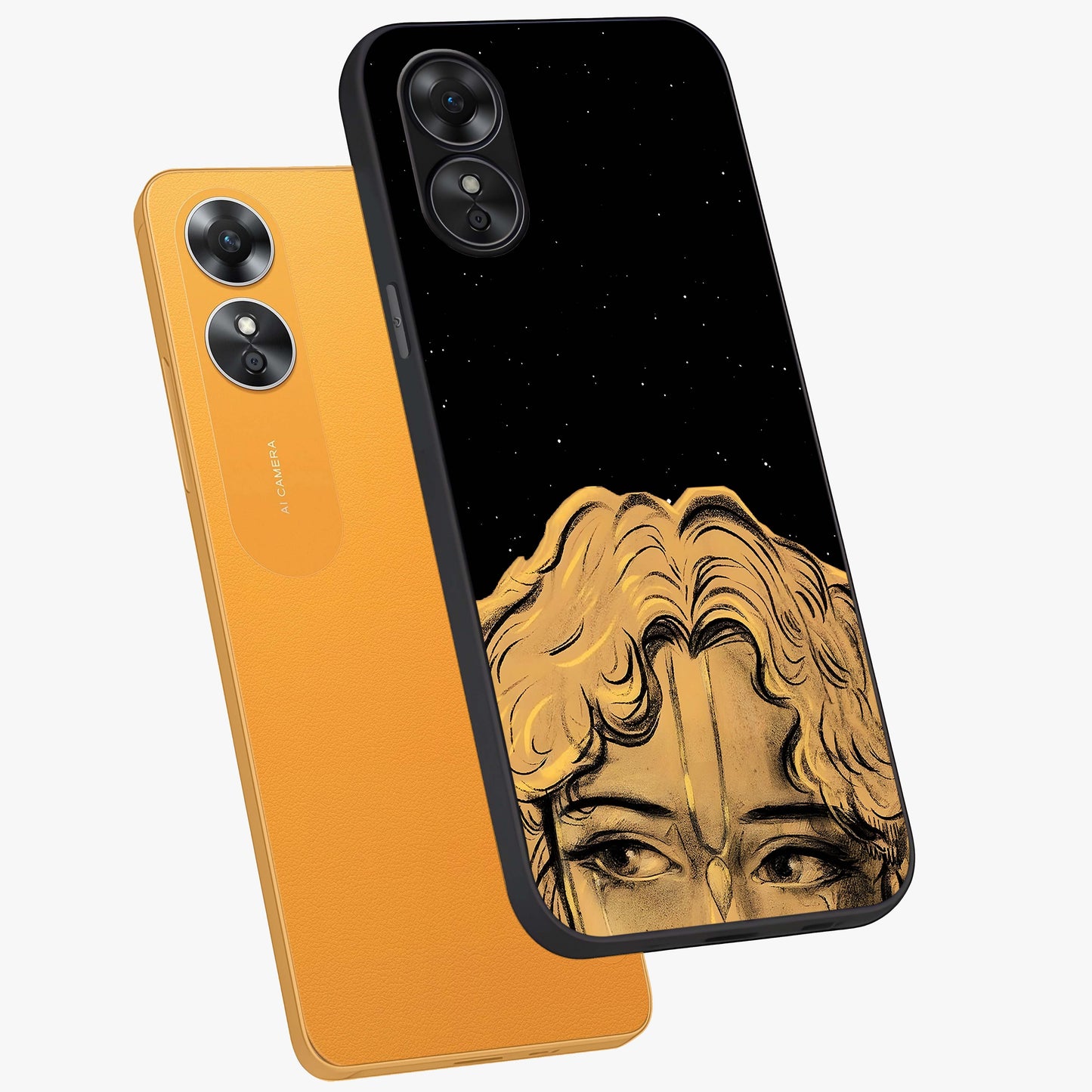 Shri Krishna Art Glass Case displayed in angled mockup highlighting spiritual Krishna illustration with divine aesthetic.