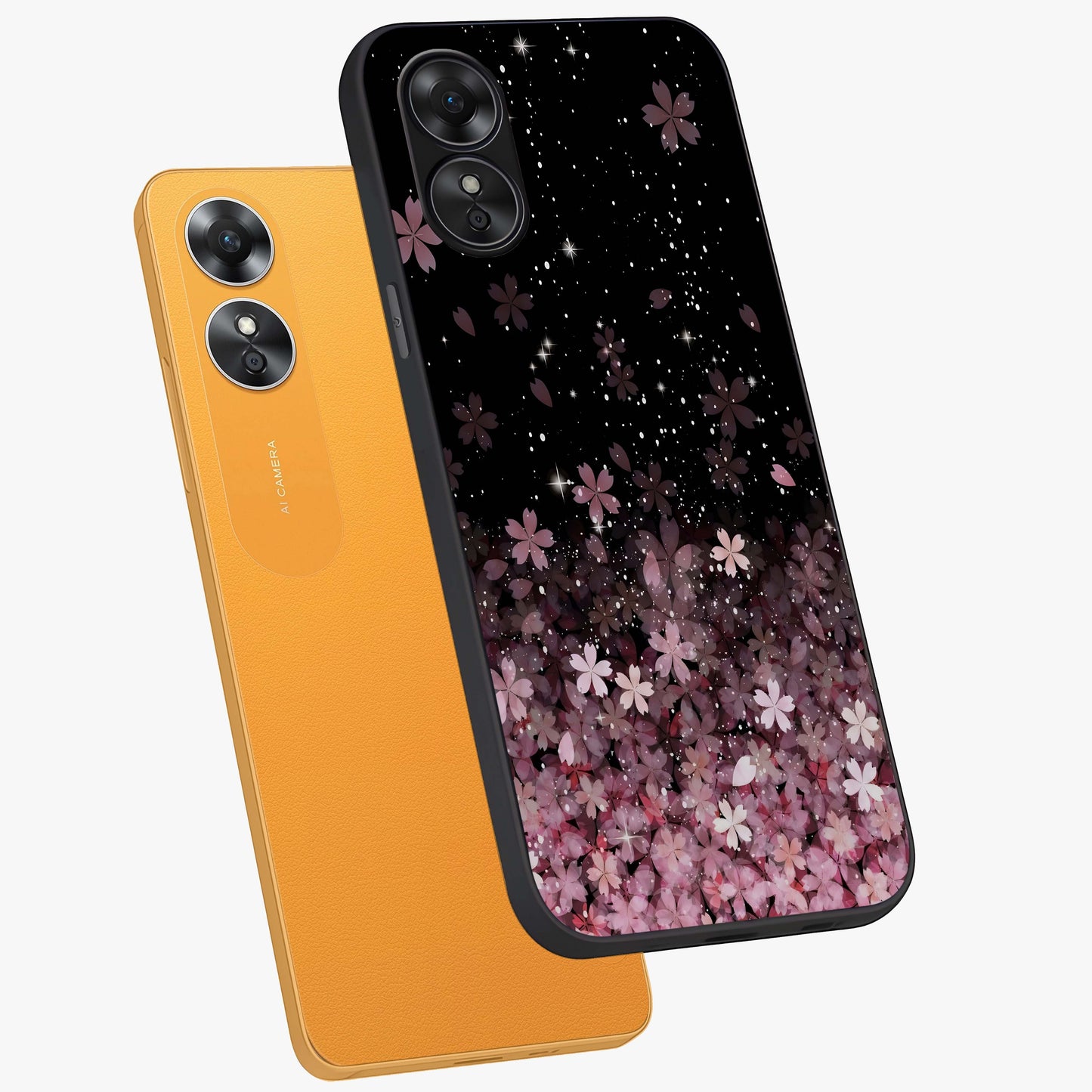 Small Starry Flowers Glass Case displayed in angled mockup highlighting tiny flower pattern with celestial aesthetic style.